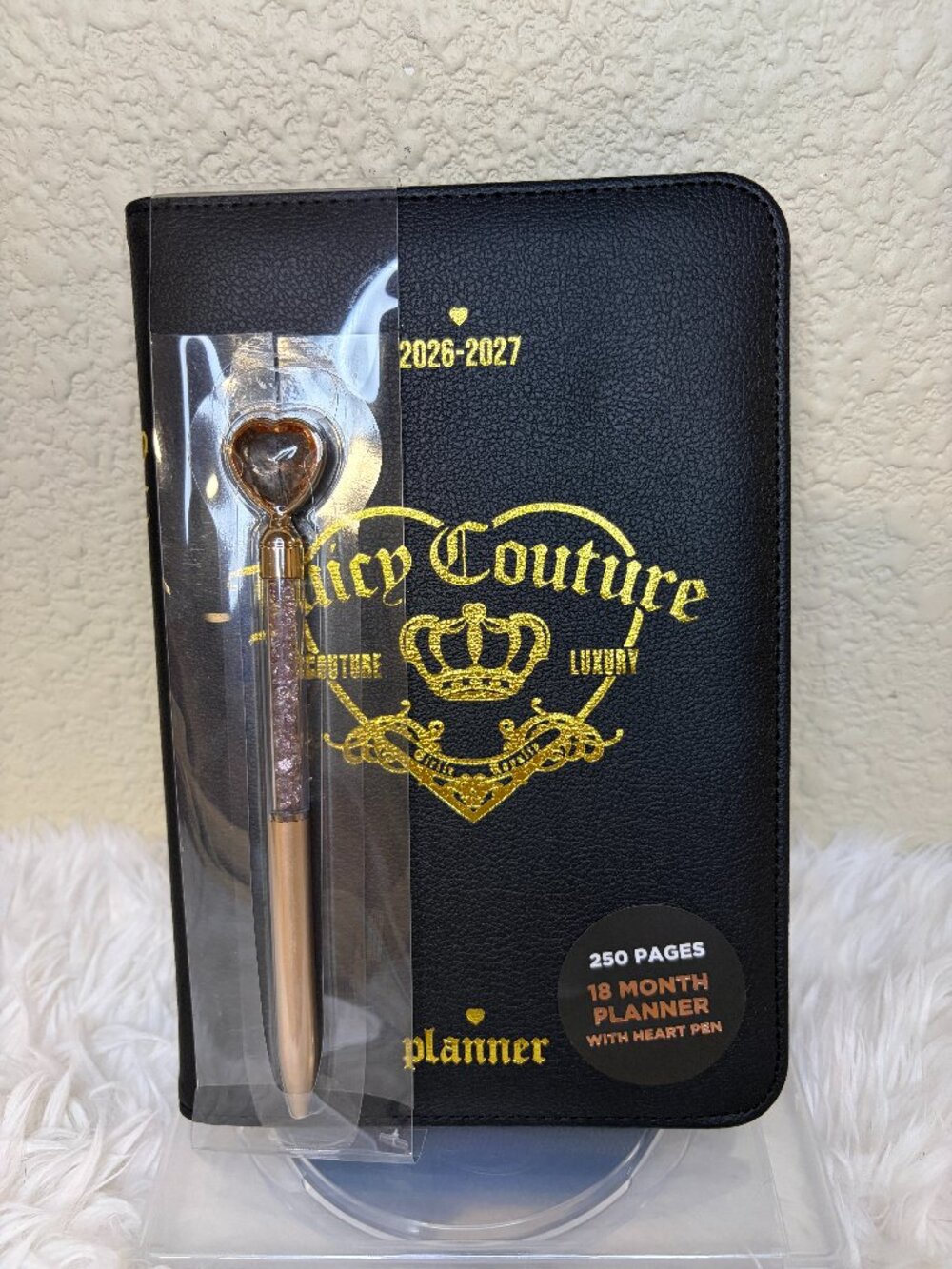 Juicy Couture 2026 2027 Planner Zip Folio Heart Pen Black Agenda NWT